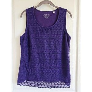 Chicos Size 2 Large Lace Front Tank Shell Plum Purple Cotton Modal Career Wear